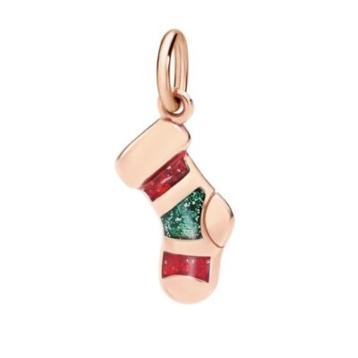 Pendentif Dodo chaussette de Noël en or rose et émail