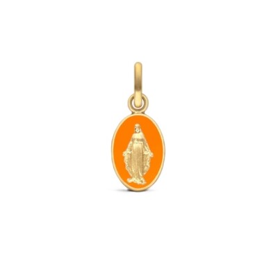 Médaille Arthus Bertrand Vierge Miraculeuse en or jaune et laque orange, 10mm