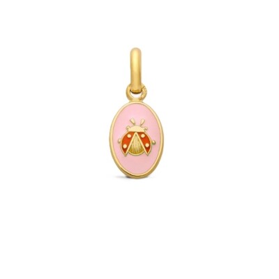 Pendentif Arthus Bertrand mini médaille Coccinelle en or jaune et résine rose poudré