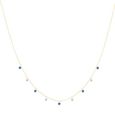 Collier La Brune & La Blonde Mini rivière Confetti saphirs bleus et diamants, en or jaune