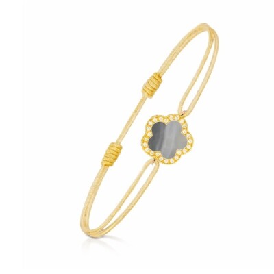 Bracelet sur cordon Cesare Pompanon Fiore di Mamma en or jaune, nacre grise et diamants