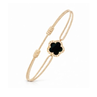 Bracelet sur cordon Cesare Pompanon Fiore di Mamma en or jaune, onyx et diamants