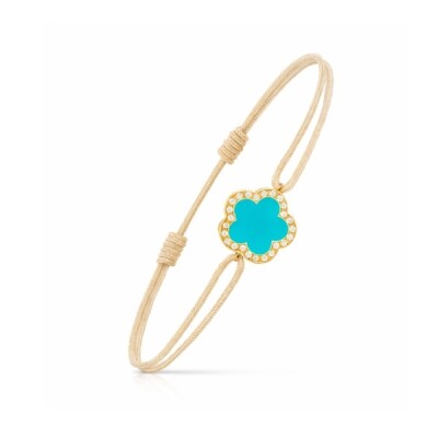 Bracelet sur cordon Cesare Pompanon Fiore Di Mamma en or jaune, turquoise et diamants