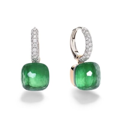 Boucles d'oreilles Pomellato Nudo en or rose, or blanc, prasiolite, agate verte, et diamants