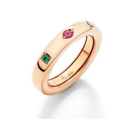 Bague Pomellato Iconica XS en or rose, rubis, saphir et émeraude