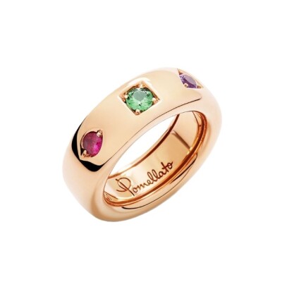 Bague Pomellato Iconica S en or rose avec rubis, tsavorite et améthyste