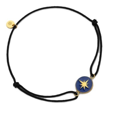 Bracelet sur cordon Arthus Bertrand Etoile en or jaune et émail bleu marine, 11mm
