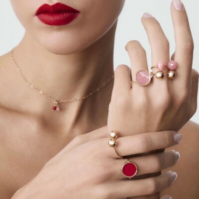 Bague Ginette NY Bubble en or rose et rhodochrosite
