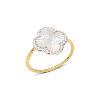 Bague Morganne Bello Lumière en or jaune, nacre blanche et diamants