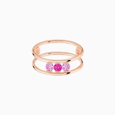 Bague La Brune & La Blonde HULA HOOP Trilogie rose en or rose, rubis et saphir rose