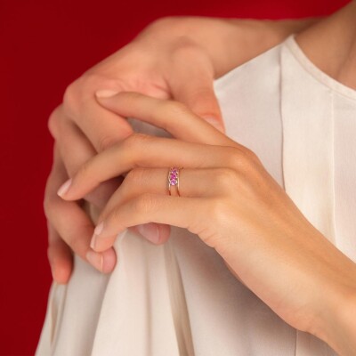 Bague La Brune & La Blonde HULA HOOP Trilogie rose en or rose, rubis et saphir rose
