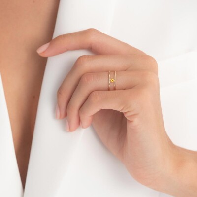 Bague La Brune & La Blonde HULA HOOP solitaire en or jaune et saphir orange 0,12 carats