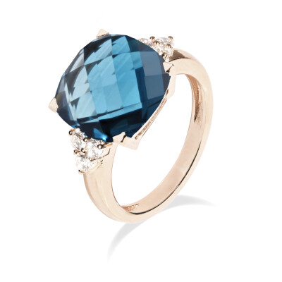 Bague Cesare Pompanon Poppy Blue en or rose, diamants et topaze London blue
