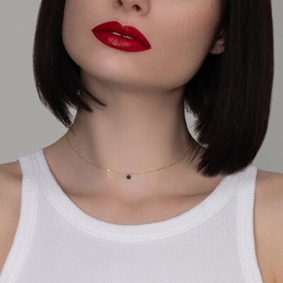 Collier La Brune & La Blonde Solitaire 360° en or jaune Diamant Noir 0,20 Carat