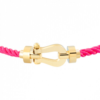 Bracelet FRED Force 10 moyen modèle manille en or jaune et câble en corderie rose fluo