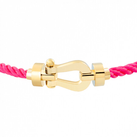 Bracelet FRED Force 10 moyen modèle manille en or jaune et câble en corderie rose fluo