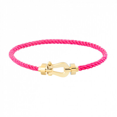 Bracelet FRED Force 10 moyen modèle manille en or jaune et câble en corderie rose fluo