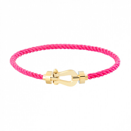 Bracelet FRED Force 10 moyen modèle manille en or jaune et câble en corderie rose fluo