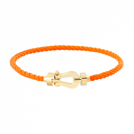 Bracelet FRED Force 10 moyen modèle manille en or jaune et câble en corderie orange