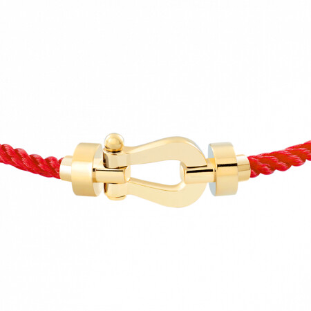 Bracelet FRED Force 10 moyen modèle manille en or jaune et câble en corderie rouge