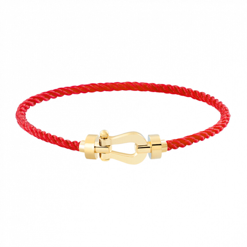 Bracelet FRED Force 10 moyen modèle manille en or jaune et câble en corderie rouge