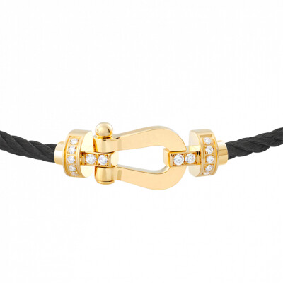 Bracelet FRED Force 10 moyen modèle manille en or jaune, diamants et câble en corderie noire