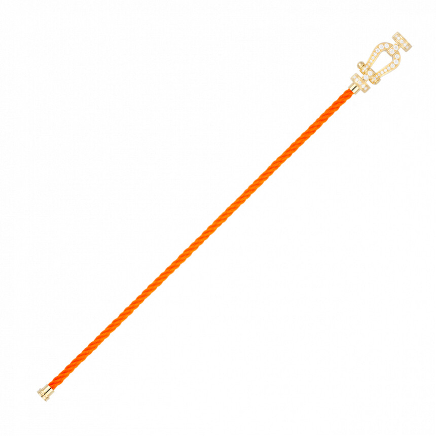 Bracelet FRED Force 10 moyen modèle manille en or jaune et diamants, câble en corderie orange fluo