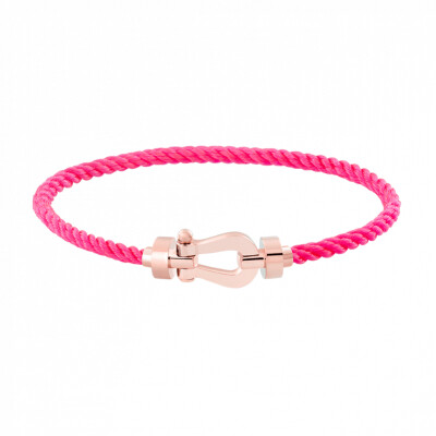 Bracelet FRED Force 10 moyen modèle manille en or rose et câble en corderie rose fluo