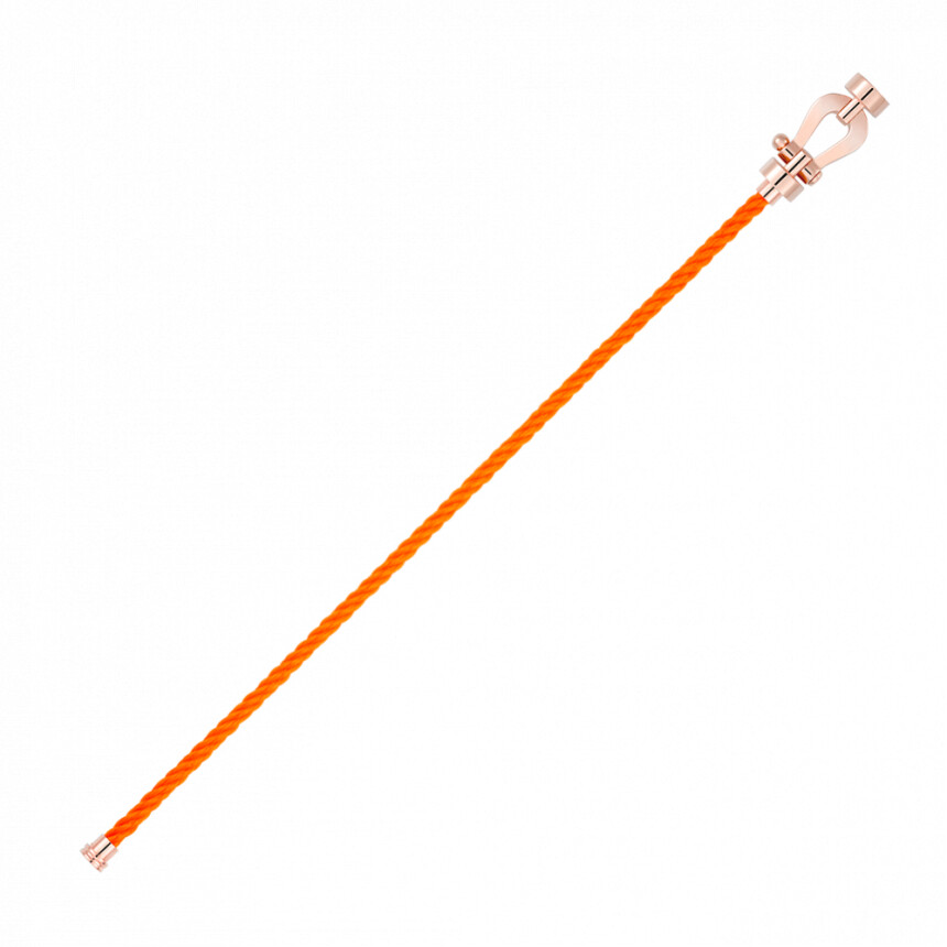Bracelet FRED Force 10 moyen modèle manille en or rose et câble en corderie orange fluo