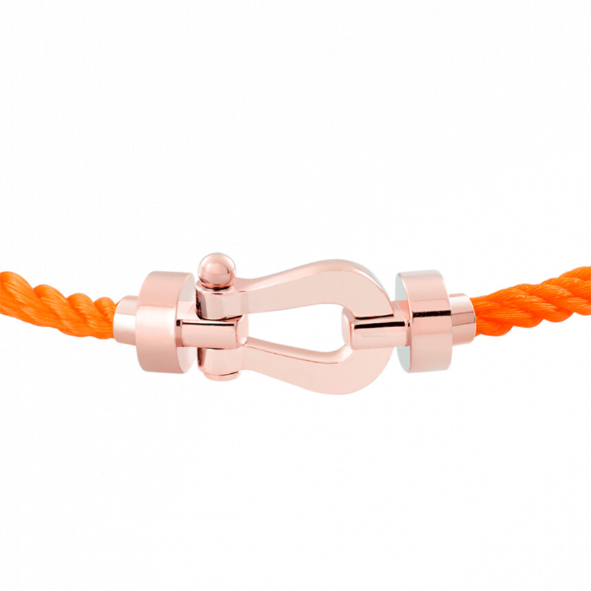 Bracelet FRED Force 10 moyen modèle manille en or rose et câble en corderie orange fluo