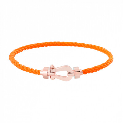 Bracelet FRED Force 10 moyen modèle manille en or rose et câble en corderie orange fluo