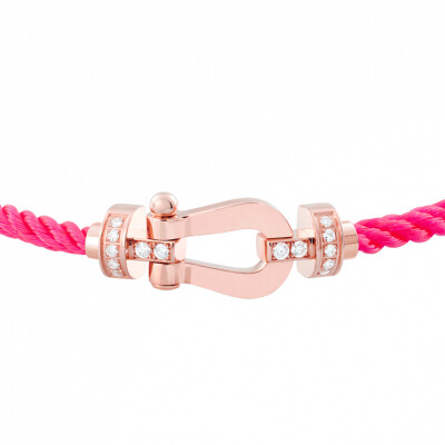 Bracelet FRED Force 10 moyen modèle manille en or rose, diamants et câble en corderie rose fluo