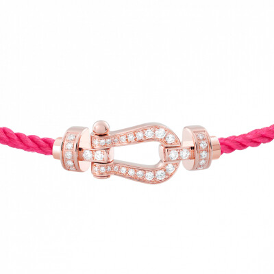 Bracelet FRED Force 10 moyen modèle manille en or rose, diamants et câble en corderie bois de rose