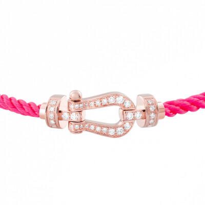 Bracelet FRED Force 10 moyen modèle manille en or rose, diamants et câble en corderie rose fluo