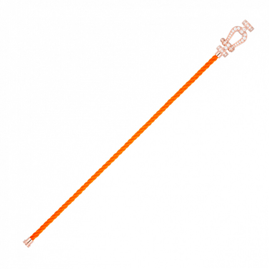 Bracelet FRED Force 10 moyen modèle manille en or rose, diamants et câble en corderie orange fluo