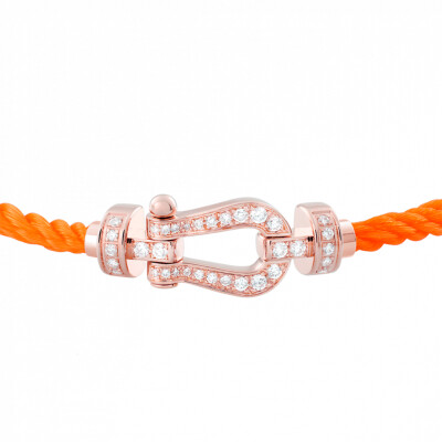 Bracelet FRED Force 10 moyen modèle manille en or rose, diamants et câble en corderie orange fluo