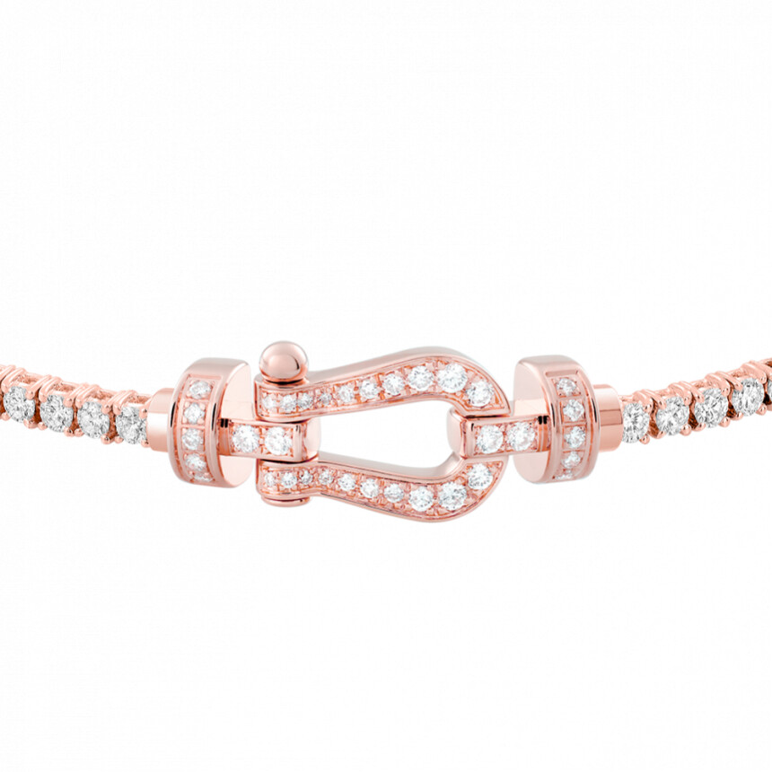 Bracelet FRED Force 10 moyen modèle manille en or rose, diamants et câble en or rose et diamants