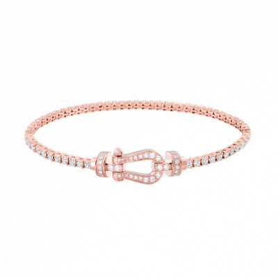 Bracelet FRED Force 10 moyen modèle manille en or rose, diamants et câble en or rose et diamants