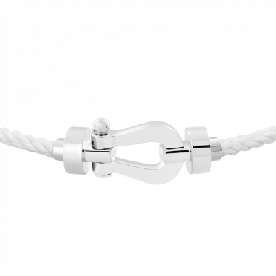 Bracelet FRED Force 10 moyen modèle manille en or blanc et câble en corderie blanche