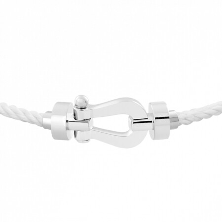 Bracelet FRED Force 10 moyen modèle manille en or blanc et câble en corderie blanche