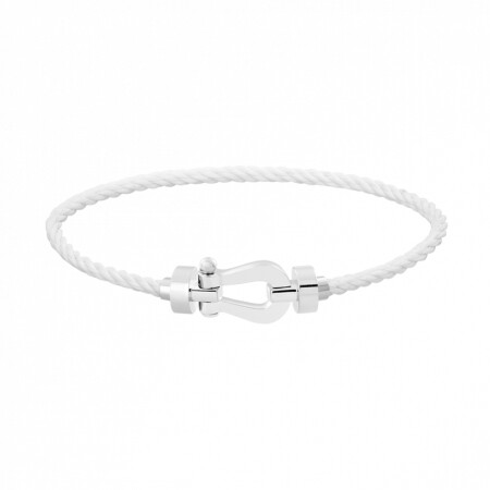 Bracelet FRED Force 10 moyen modèle manille en or blanc et câble en corderie blanche