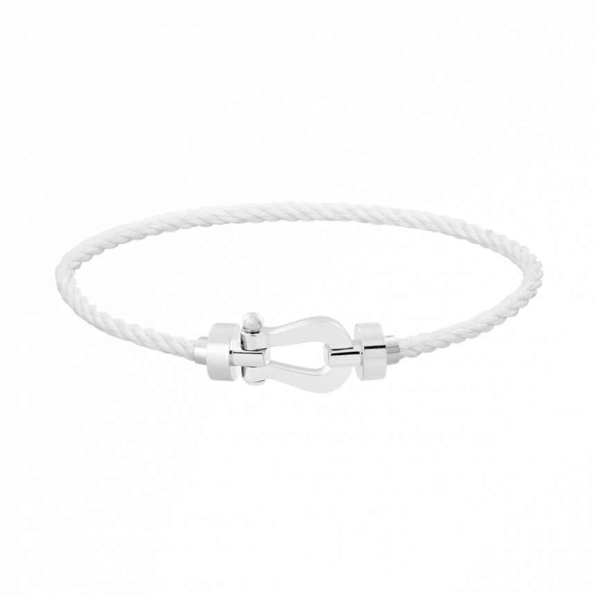 Bracelet FRED Force 10 moyen modèle manille en or blanc et câble en corderie blanche