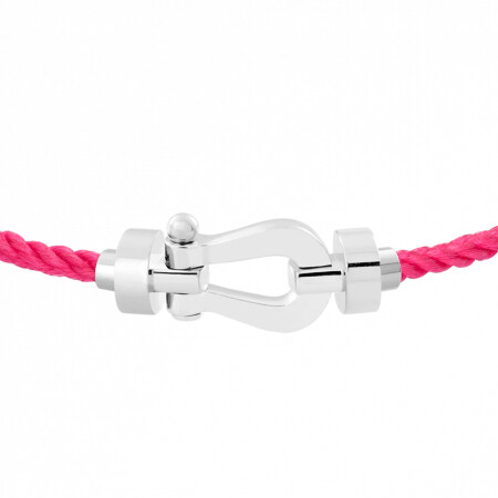 Bracelet FRED Force 10 moyen modèle manille en or blanc et câble en corderie bois de rose