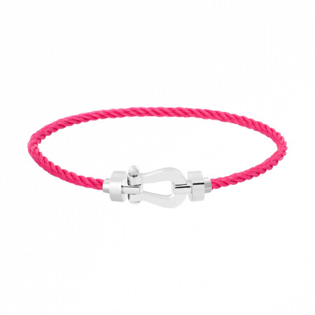 Bracelet FRED Force 10 moyen modèle manille en or blanc et câble en corderie bois de rose