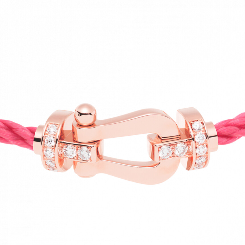 Bracelet FRED Force 10 grand modèle manille en or rose, diamants et câble corderie bois de rose