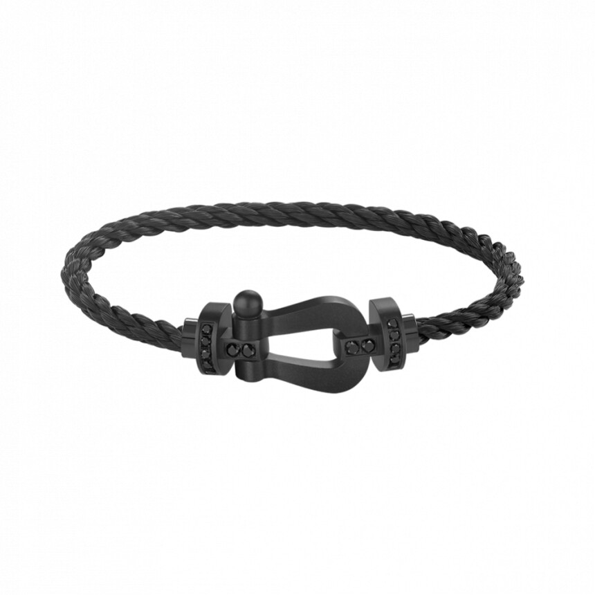 Bracelet FRED Force10 GM en titane noir et diamants noirs sur cable en corderie noire