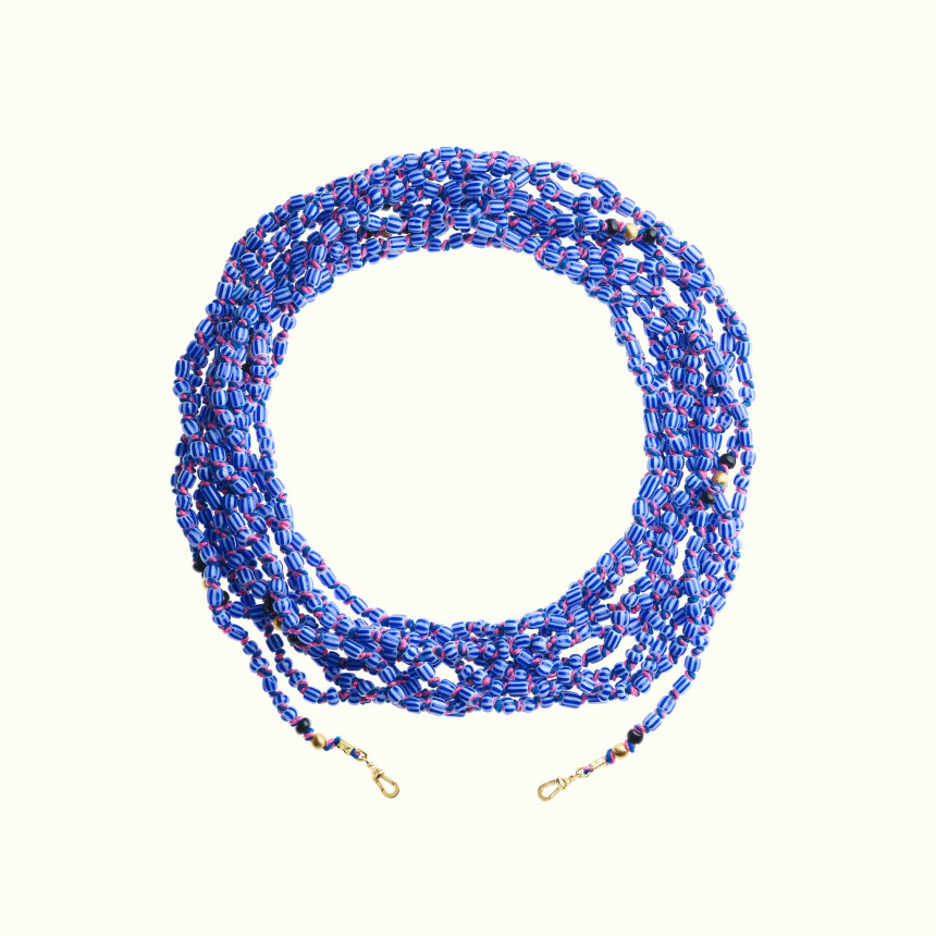 Collier Marie Lichtenberg Mauli Perles Ghana 4 mètres Bleu et blanc