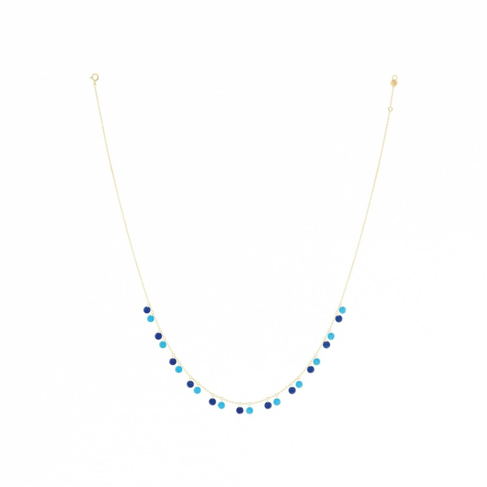 Collier La Brune et La Blonde Polka en or jaune, lapis lazuli et turquoise