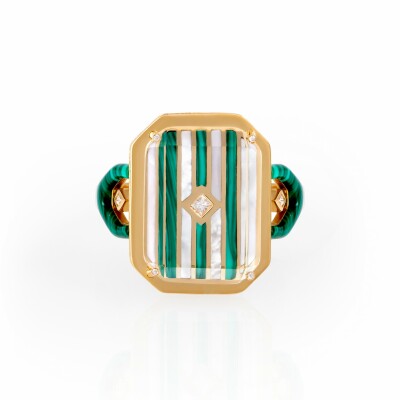 Bague Atelier Nawbar Lock'In en or jaune, diamants, malachite et nacre