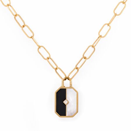 Pendentif Atelier Nawbar Lock'In Love en or jaune, diamants, nacre, onyx et quartz